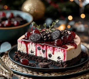 Oreo Cherry Chocolate Chip No Bake Cheesecake Recipe