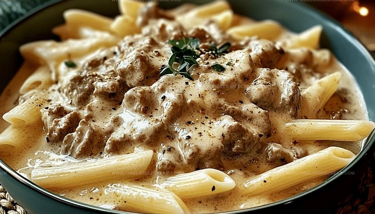 Creamy Velveeta Beef Stroganoff And Penne Pasta Recipe