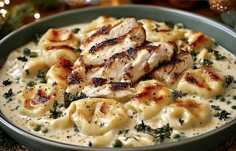Creamy Asiago Alfredo Tortelloni With Herb-Grilled Chicken Recipe