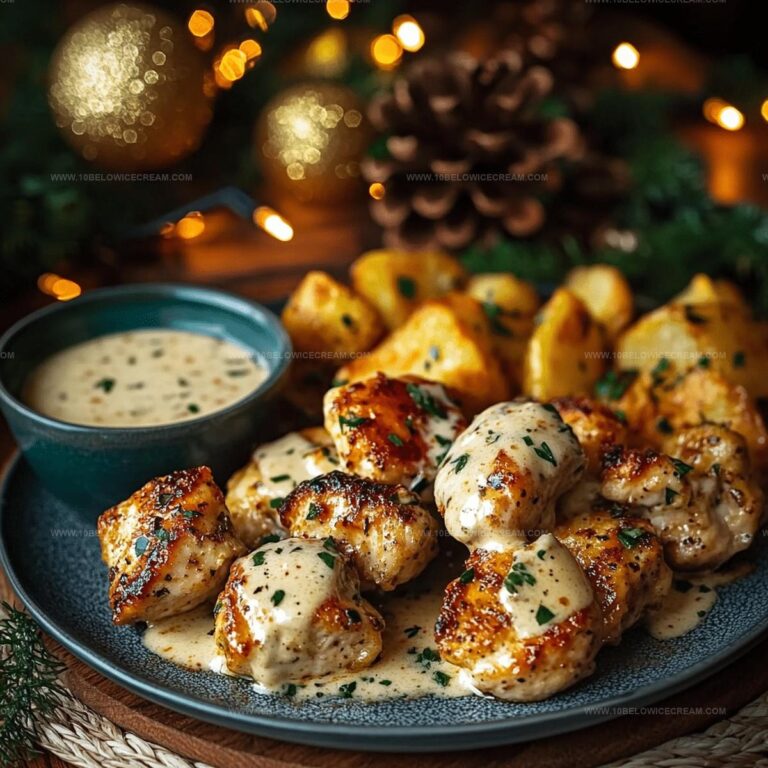 Garlic Butter Chicken Bites With Parmesan Cream Sauce And Cheesy Roasted Potatoes Recipe