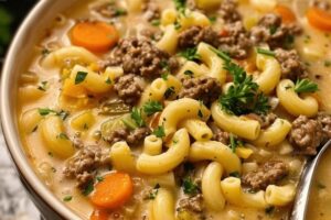 One-Pot Macaroni Cheeseburger Soup Recipe