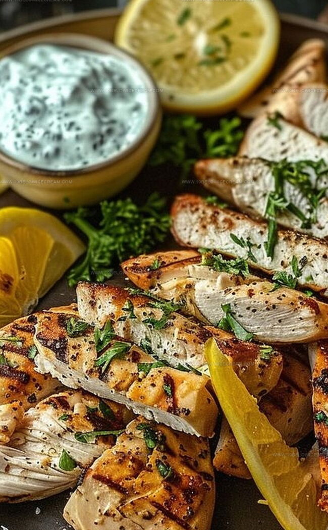 Instructions for Greek Chicken Gyros with Homemade Tzatziki and Lemon Wedges