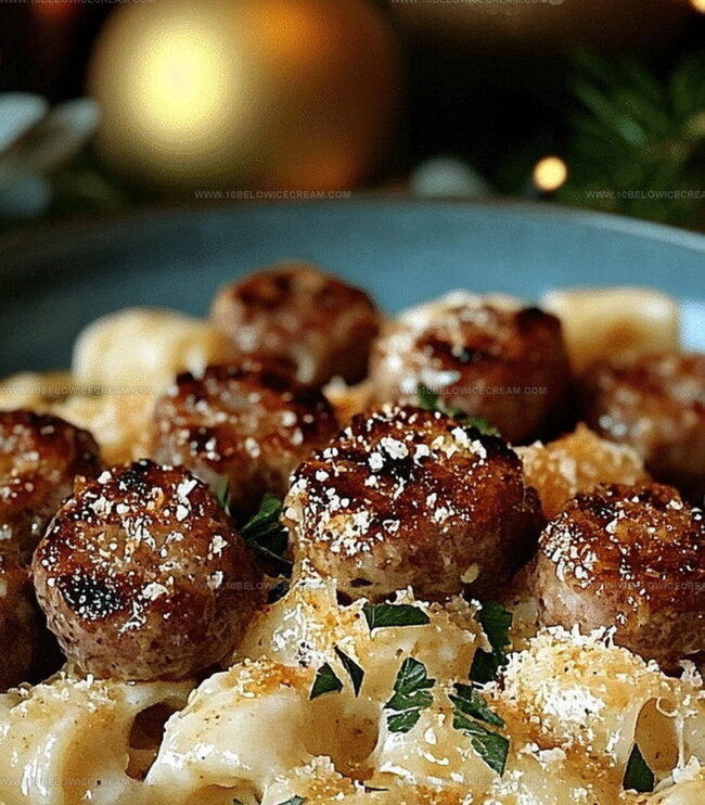 Step-By-Step For Garlic Butter Sausage Bites With Creamy Parmesan Pasta