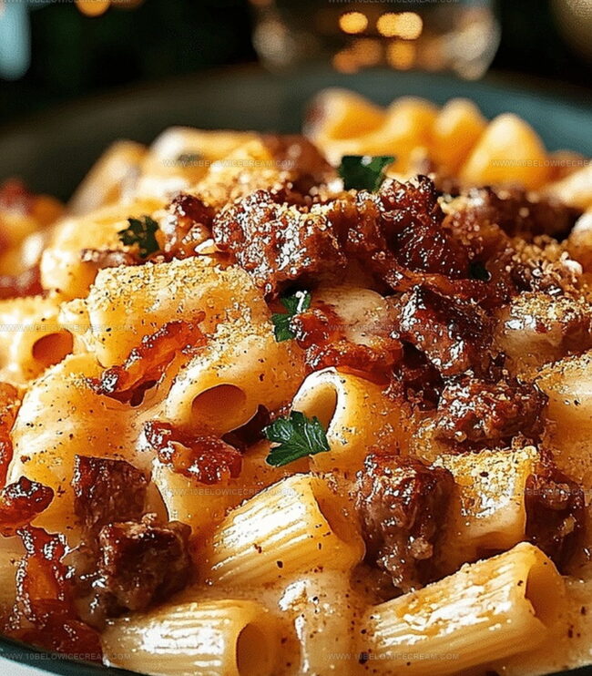 Steps To Make Cheesy Beef And Turkey Bacon Pasta
